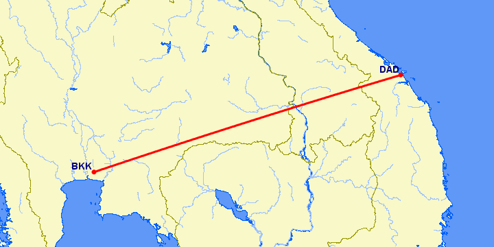 перелет Бангкок — Да Нанг на карте