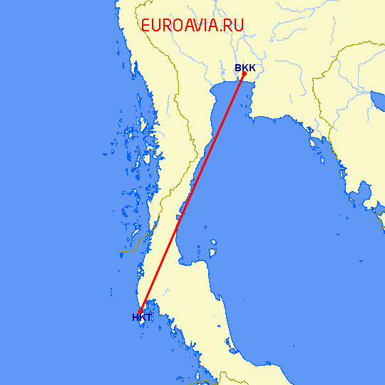 перелет Бангкок — Пхукет на карте