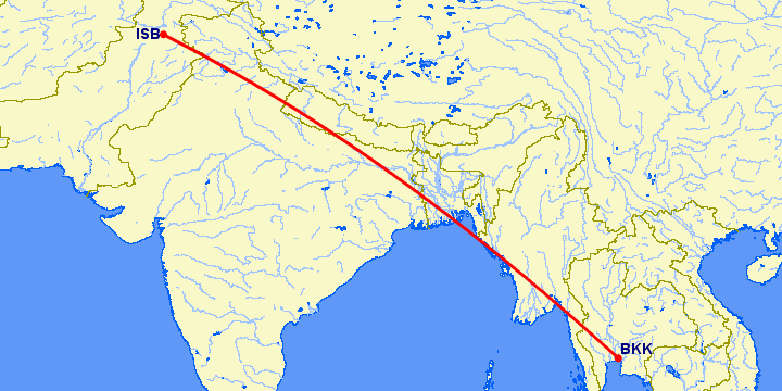 перелет Бангкок — Исламабад на карте