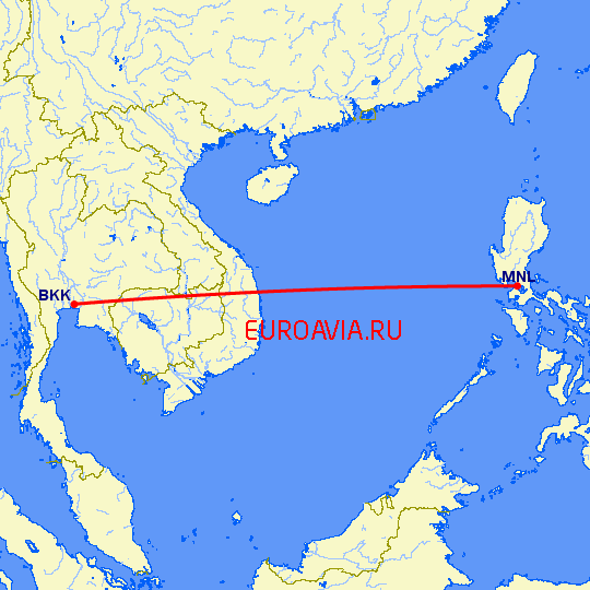 перелет Бангкок — Манила на карте