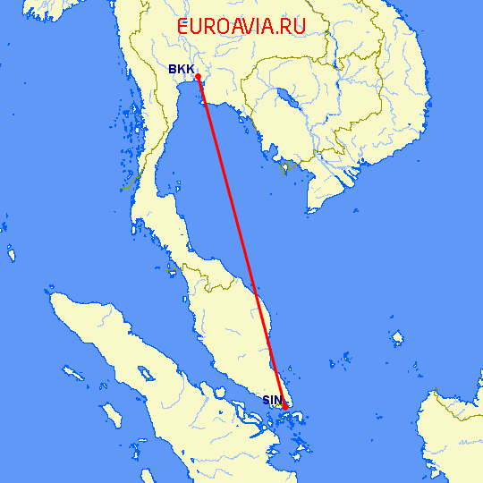 перелет Бангкок — Сингапур на карте