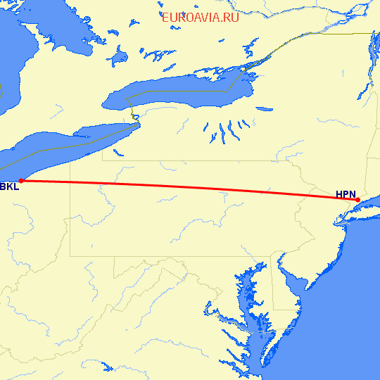 перелет Cleveland — White Plains на карте