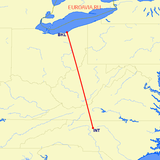 перелет Cleveland — Winston Salem на карте