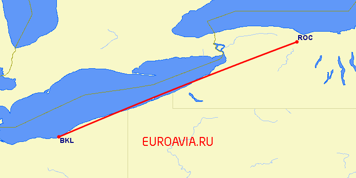 перелет Cleveland — Рочестер на карте