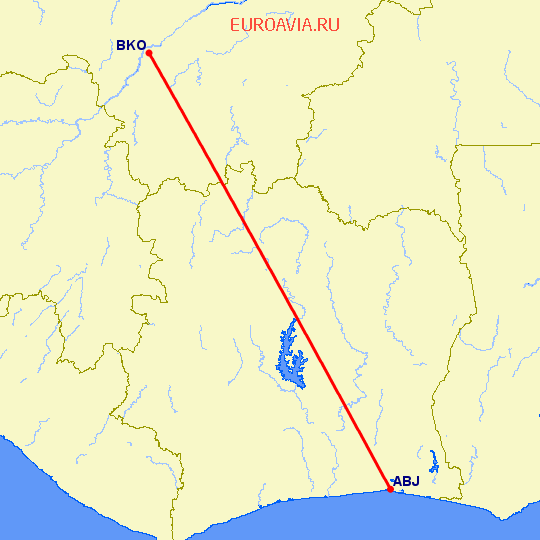 перелет Бамако — Абиджан на карте