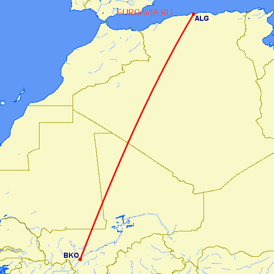 перелет Бамако — Алжир на карте