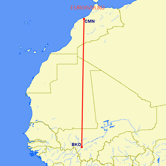 перелет Бамако — Касабланка на карте