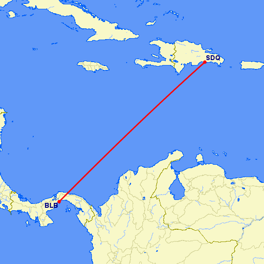 перелет Балбоа — Санто Доминго на карте