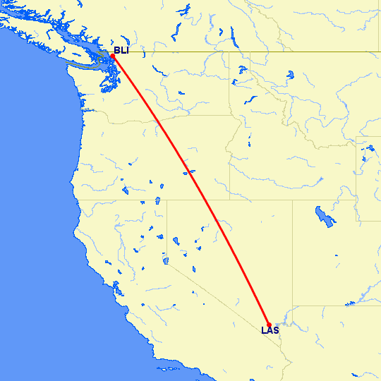 перелет Беллингхэм — Лас Вегас на карте