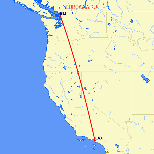 перелет Беллингхэм — Лос Анджелес на карте