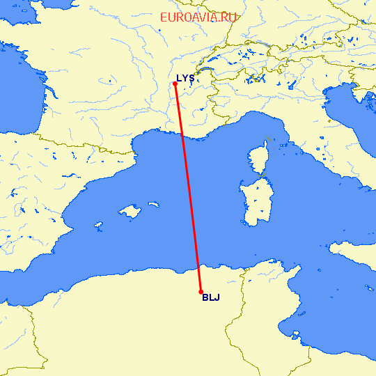 перелет Батна — Лион на карте