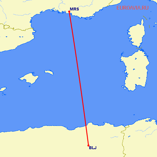 перелет Батна — Марсель на карте