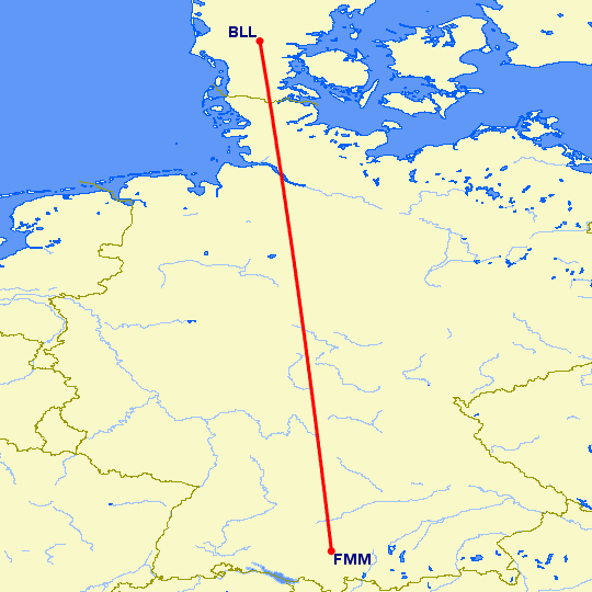 перелет Биллунд — Мемминген на карте