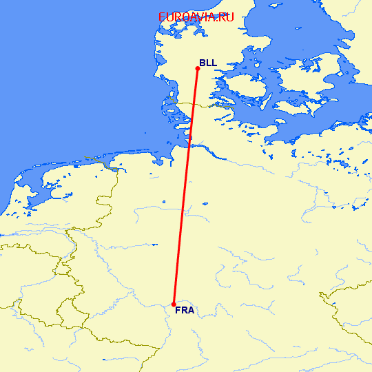 перелет Биллунд — Франкфурт на Майне на карте