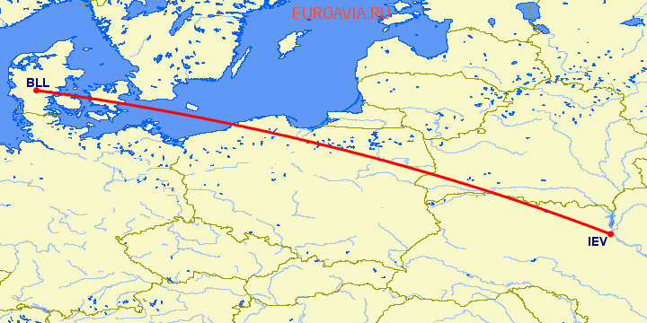 перелет Биллунд — Киев на карте
