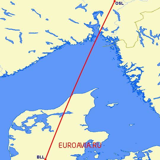 перелет Биллунд — Осло на карте