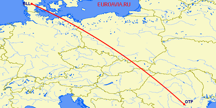перелет Биллунд — Бухарест на карте