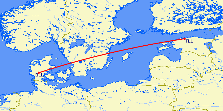 перелет Биллунд — Таллин на карте