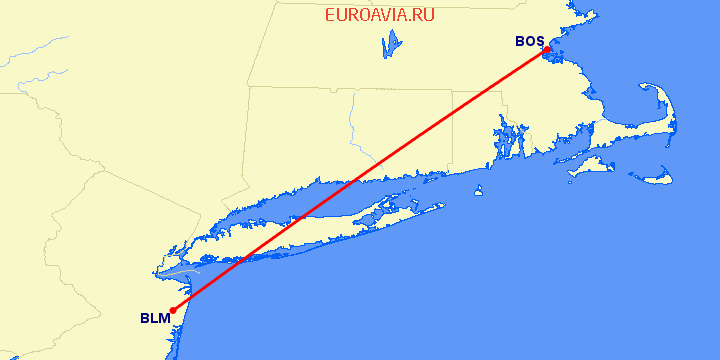 перелет Belmar-Farmingdale — Бостон на карте
