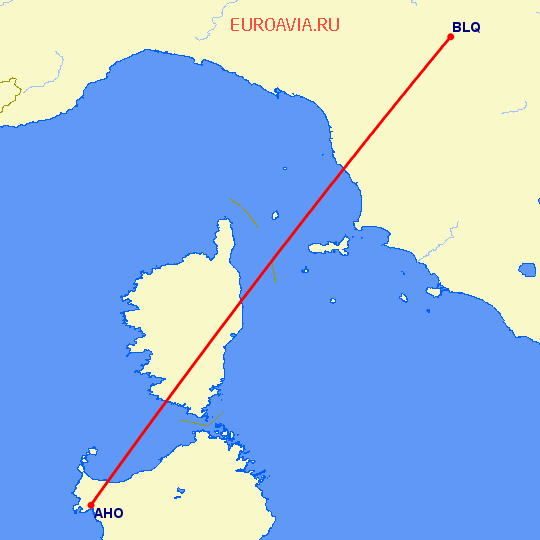 перелет Болонья — Альгеро на карте