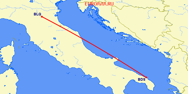 перелет Болонья — Бриндизи на карте
