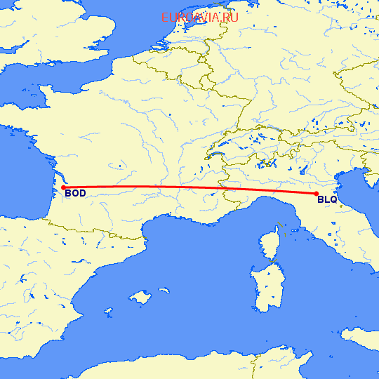 перелет Болонья — Бордо на карте