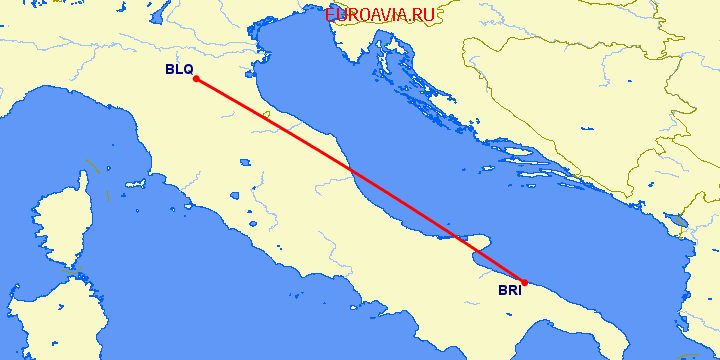 перелет Болонья — Бари на карте