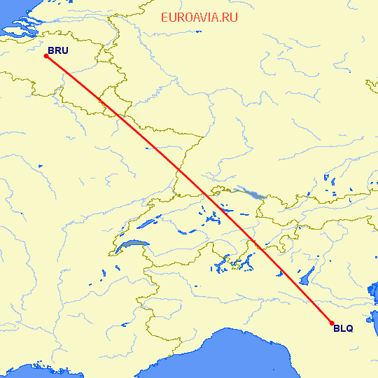 перелет Болонья — Брюссель на карте