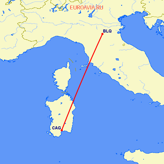 перелет Болонья — Кальяри на карте