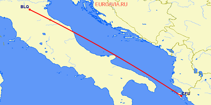 перелет Болонья — Керкира на карте