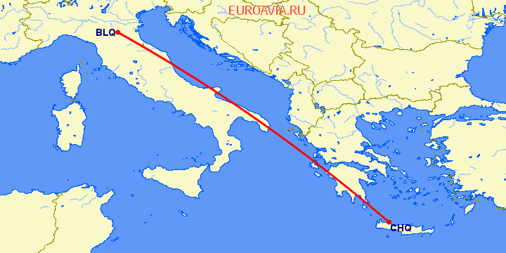 перелет Болонья — Chania на карте