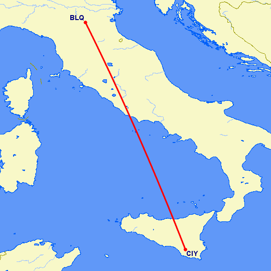 перелет Болонья — Комизо на карте