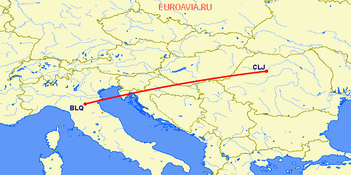 перелет Болонья — Клуж Напока на карте