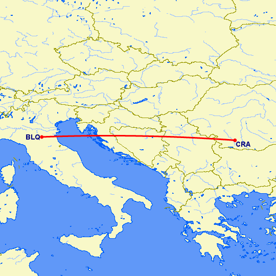 перелет Болонья — Крайова на карте