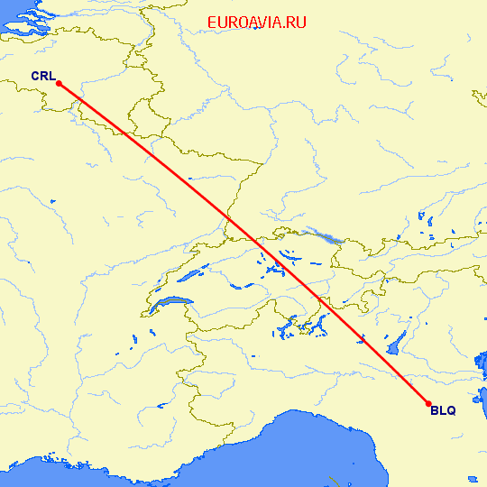 перелет Болонья — Шарлеруа на карте