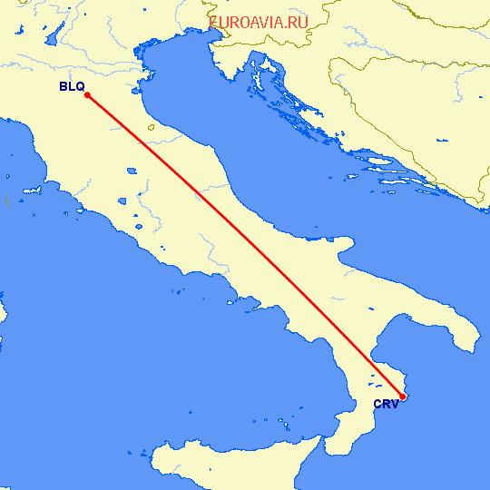 перелет Болонья — Кротон на карте