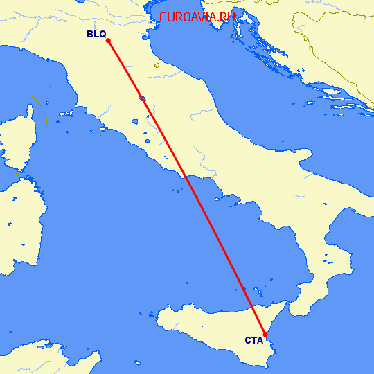 перелет Болонья — Катания на карте