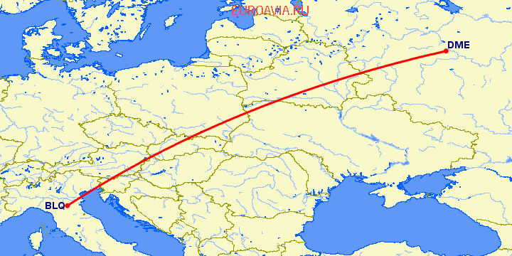 перелет Болонья — Москва на карте