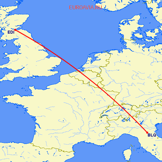 перелет Болонья — Эдинбург на карте