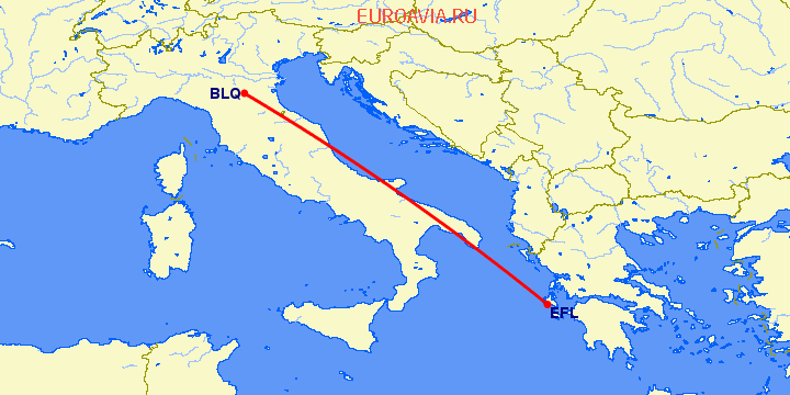 перелет Болонья — Кефалония на карте