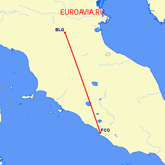 перелет Болонья — Рим на карте