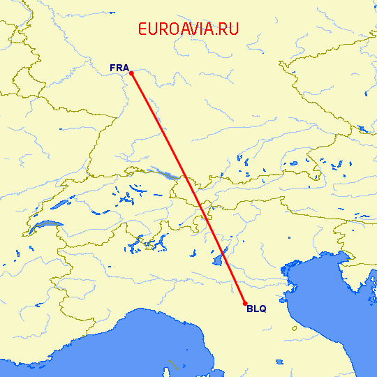 перелет Болонья — Франкфурт на Майне на карте