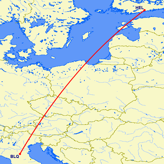 перелет Болонья — Хельсинки на карте
