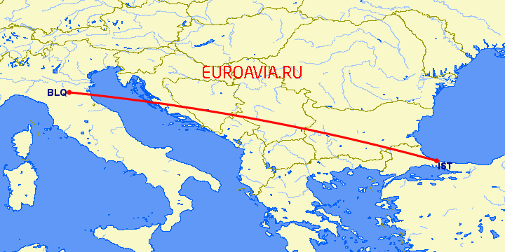 перелет Болонья — Стамбул на карте