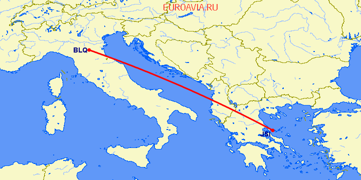 перелет Болонья — Скиатлос на карте