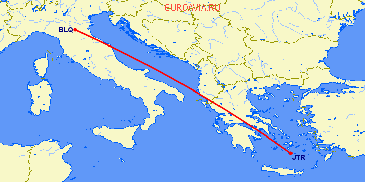 перелет Болонья — Санторини на карте