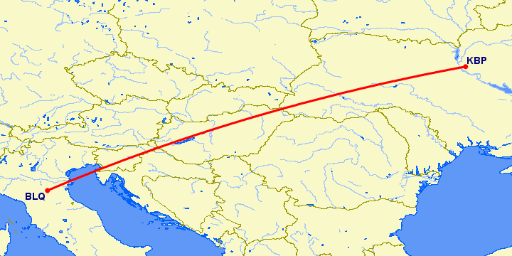 перелет Болонья — Киев на карте