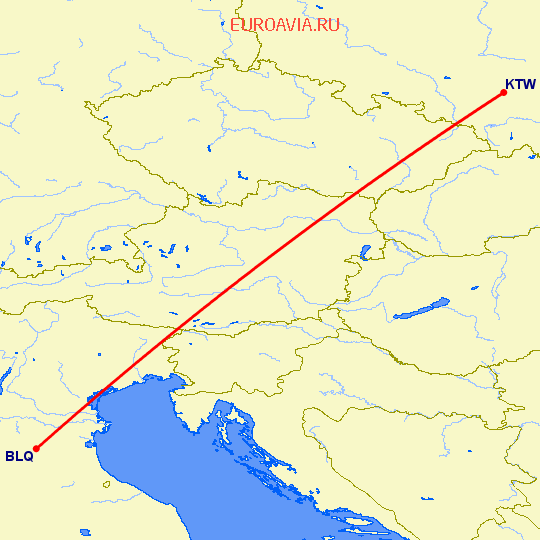 перелет Болонья — Катовице на карте