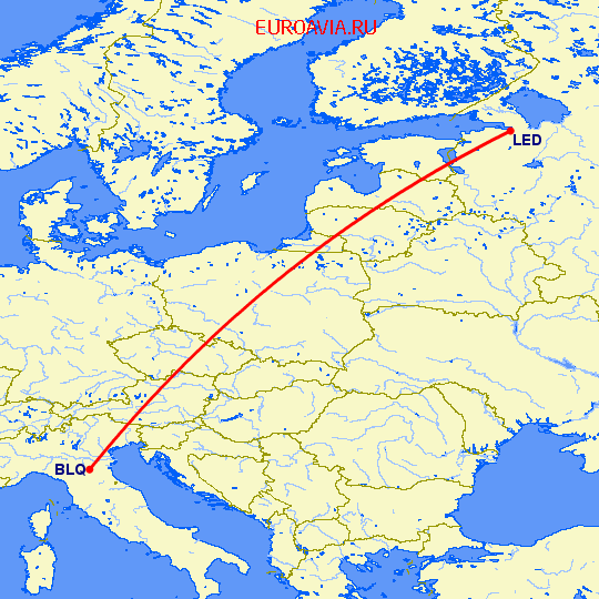 перелет Болонья — Санкт Петербург на карте
