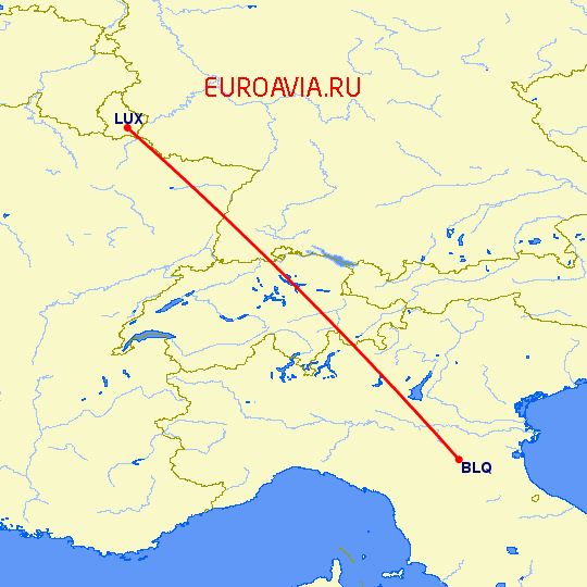 перелет Болонья — Люксембург на карте